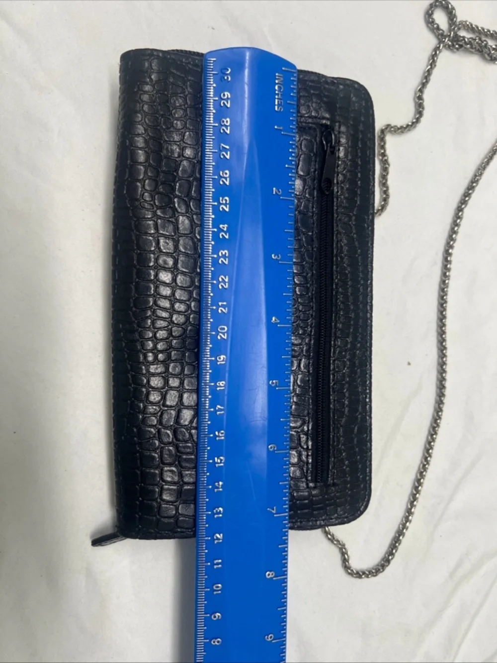 VTG Black Leather Wallet Clutch Crossbody Chain Strap Organizer Purse